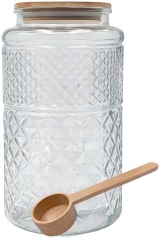 1 Gallon Large Glass Jar with Lid Round Food Coffee Canister with Scoop by Viovian