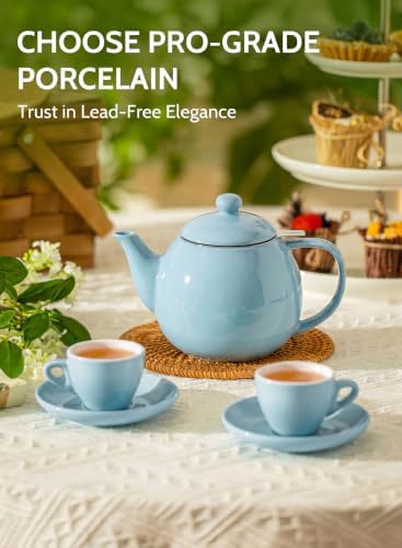 Sweese Porcelain Teapot 27 oz with Infuser for Loose Leaf Tea, Bluish Grey - Image 2