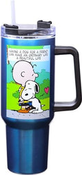Spoontiques Peanuts Stainless Steel Travel Mug, 40oz - Double Wall Insulation, Sturdy Handle, Sliding Lock Travel Lid - Charlie Brown by Spoontiques