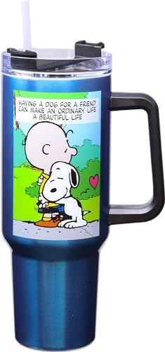 Spoontiques Peanuts Stainless Steel Travel Mug, 40oz - Double Wall Insulation, Sturdy Handle, Sliding Lock Travel Lid - Charlie Brown by Spoontiques