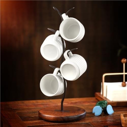 Cup Holder, Countertop Mug Tree, Coffee Cup Organizer, Cup Rack with 4 Hooks, Wooden Base Mug Stand for Living Room, Cafe, Bar - Image 7