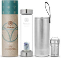 Almeara Crystal Water Bottle with Authentic Lapis Lazuli, Opal Stones & Aquamarine Removable Gemstones, Loose Leaf Tea Infuser - Relaxation, Healing & Spiritual Gifts for Women - Witchcraft Supplies by Almeara
