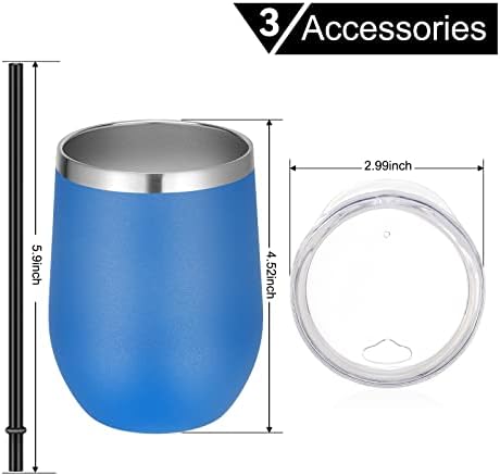 VEGOND Wine Tumblers Bulk 6 Pack, 12oz Stainless Steel Stemless Wine Glass with Lids and Straws, Double Wall Vacuum Insulated Tumbler Cup, Coffee Mug for Cold Hot Drinks - Image 4