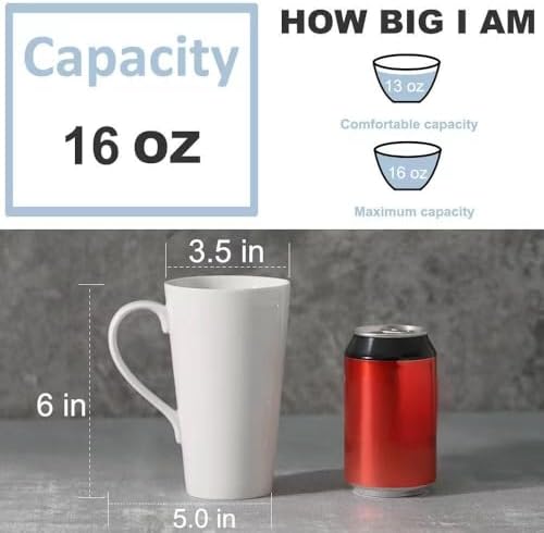 Buyajuju Large Coffee Mugs Set, 16 OZ Tall Coffee Cups with Handle,White Coffee Mugs Set of 4 for Coffee, Tea, Cocoa, Latte, Milk - Image 2