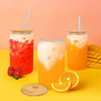 GIVAMEIHF 12 Pcs Glass Cups with Lids and Straws,16 oz Glass Tumbler Set Iced Coffee Glasses with Bamboo Lids and Glass Straws,Drinking Glasses Glass Coffee Cups for Soda,Juice,Coffee Bar,Gifts - Image 3