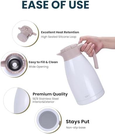 GiNT 2.2L / 74Oz Thermal Coffee Carafe, Insulated Stainless Steel Coffee Carafes for Keeping Hot/Double Walled Vacuum Thermal Carafe (White) - Image 3
