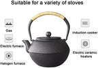 Workshop Cast Iron Teapot Iron Metal Teapot Hobnail Hand-Size 1.2L with Removable Stainless Steel Infuser Black Teapot - Image 3