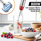 Blackcow Immersion Blender Handheld, Corded Hand Blenders Set 800W, 12 Speed Stick Blender 5 in 1 Stick Emulsifier with Chopper, Whisk and Frother for Soup, Baby Food and Smoothies, Red - Image 3