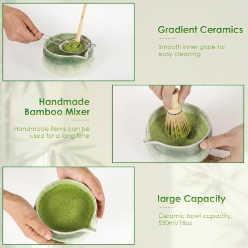 8-Piece Matcha Whisk Set with Bamboo Tools, Ceramic Bowl & Holder, Tea Sift - Image 4