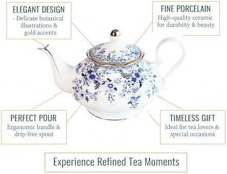 22oz Floral Ceramic Teapot (Suitable for 1 to 3 people) – Vintage Gold Rim Porcelain Tea Pot for Loose Leaf, Blooming Tea & Coffee, Elegant Teapot for Tea Party, Flower Design (China Flower) - Image 7