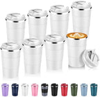 Volhoply 13 oz Stainless Steel Insulated Travel Coffee Mug with Fip Lid Bulk 8 Pack,Reusable Double Wall Vacuum Metal Coffee Cup,Portable Leak Proof Thermal Tumbler for Hot & Cold Drinks(White,8) by LiveFully%EF%BC%8CDrinkFreely%E2%80%94KeepGoingwithVolhoply%EF%BC%81