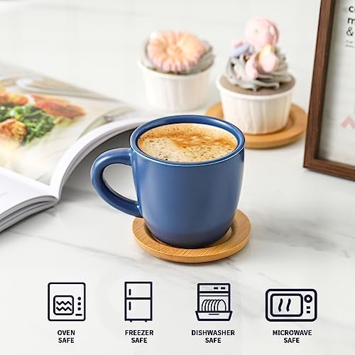 HASENSE 8 OZ Cappuccino Cups with Saucers, Ceramic Espresso Cups Set of 6, Coffee Cup with Handle for Double Shot, Latte, Mocha, Espresso Cups for Home and Office,Blue - Image 2