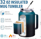 32/50oz Mug Tumbler with Handle and Straw - 32 oz Stainless Steel Wide Mouth Travel Coffee Cups w/ Lid, Reusable Home Office Work Mugs, Double Wall Vacuum Insulated Bottle Keep Cold 36 Hrs Hot 24 Hrs - Image 2