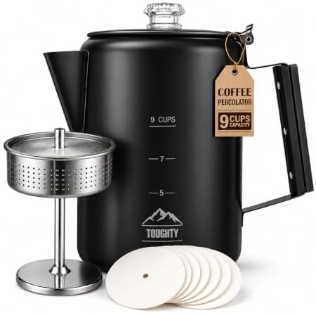 Toughty Yosemite Stovetop Coffee Percolator, 9 Cup, Black Matte by Toughty