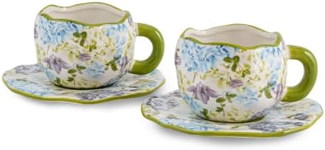 Ceramic Cup with Saucer，floral tea cup for Coffee,Cappuccino and Tea (2, Green) by Unknown