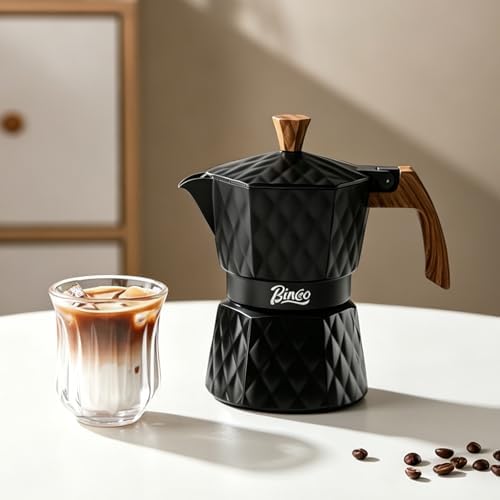 Bincoo Double Valve Moka Pot 2 Cups,Stovetop Espresso Maker,Italian Coffee Maker for Home and Camping (Black) - Image 2