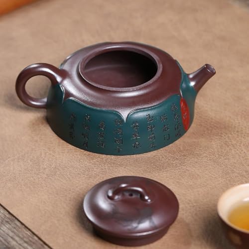 Tea Pot Vintage Green Clay Flat Personal Teapot Creatively Depicting Tea Ceremony Tea Infuser Teapot for Infuser - Image 7