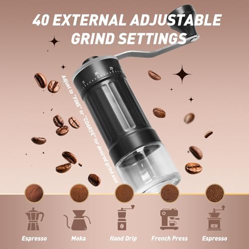 Mini Coffee Grinder Manual Ceramic Burr Mill with 40 Adjustable Settings 25G Bean Capacity for Camping RV Office - Image 5