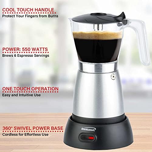 Brentwood TS-119S 550-Watt Cordless Electric Moka Pot Espresso Machine, 6-Servings (Silver) - Image 6