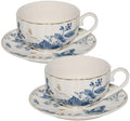 Tea Cups and Saucers Coffee Cappuccino Espresso Latte Cup Mugs Special Gold Line Ceramic Cup Porcelain Tea Cups Set of 2 (7 oz) for Gifts,Party,Gatherings, Afternoon Teas,Receptions by KAITOER
