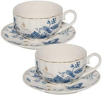 Tea Cups and Saucers Coffee Cappuccino Espresso Latte Cup Mugs Special Gold Line Ceramic Cup Porcelain Tea Cups Set of 2 (7 oz) for Gifts,Party,Gatherings, Afternoon Teas,Receptions by KAITOER