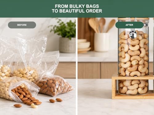 KKC Nut Storage Containers with and Scoops, 2 Pack (50 oz / 1.5L) - Glass Nut Jars with Bamboo Lids, Kitchen Counter Nut Storage for Almonds Cashews Walnuts - Image 3