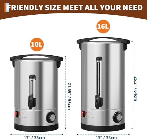 110-Cup Commercial Coffee Urn – 16L Large Stainless Steel Electric Coffee Maker with Double-Wall Insulation and Filter Basket – Suitable for Buffets, Catering, Parties, Weddings, and Business Events - Image 2