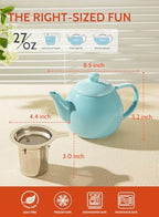Sweese Teapot, Porcelain Tea Pot with Stainless Steel Infuser, Blooming & Loose Leaf Teapot - 27ounce, Turquoise - Image 3