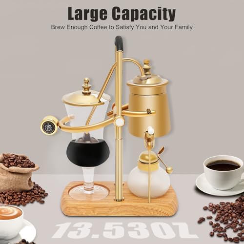 Siphon Coffee Maker, 400 Ml/15 Oz Syphon Coffee Brewer Belgium Luxury Royal Family Balance Syphon Vacuum Coffee Maker 4 Persons Gold - Image 6