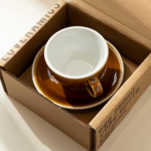 Loveramics Coffee Cup Ceramic, 8 oz Latte Art Cup with Saucer for Cappuccino, Tea, Espresso, Thick - walled stoneware Cappuccino mug Set for Cafe and Barista - Potters Colours (Caramel, 8OZ) - Image 3