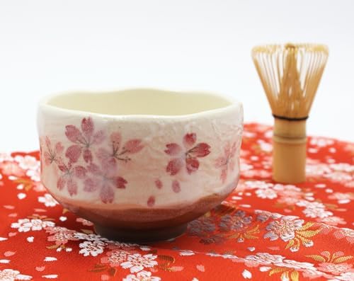 Japanese Traditional Mino Ware Handcrafted Mini Matcha Chawan Tea Bowl Cup Set With Chasen Bamboo Tea Whisk Ceremony Tableware Pottery (Shino Sakura) - Image 2
