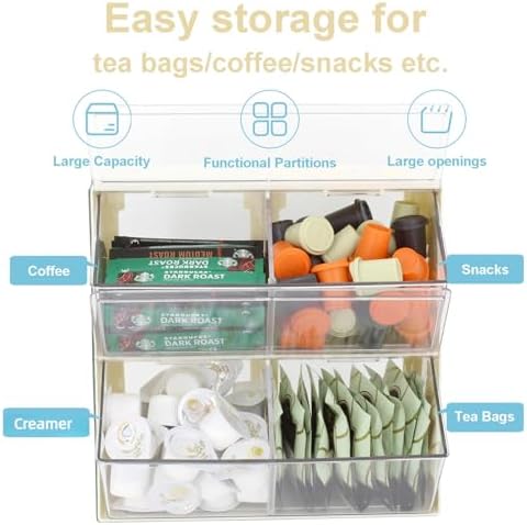 Bokelai Creamer Holder Plastic Tea Bag Organizer with Lid Large Capacity K Cup Countertop Organizer Versatile Desk Storage Station for Capsule Suger Pods Face Mask Cream/Clear - Image 4