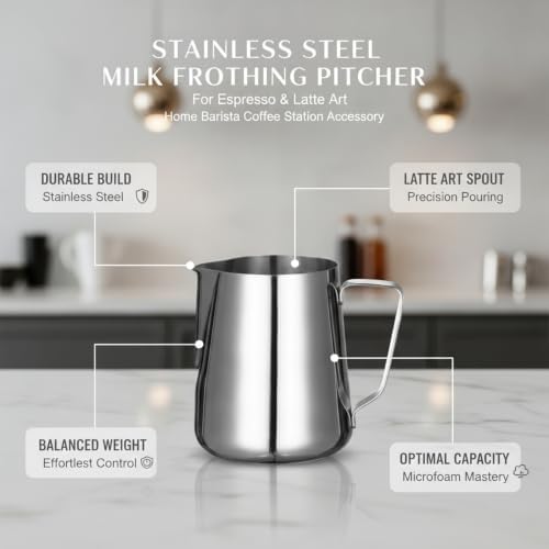 Stainless Steel Milk Frothing Pitcher for Espresso, Latte Art Steaming Jug with Precision Spout, Home Barista Coffee Station Accessory (1 PC) - Image 5