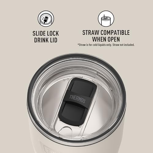 THERMOS Icon Series 24oz Stainless Steel Tumbler with Slide Lock Lid, Leakproof, Fits Cupholder, Dishwasher Safe, Griptec™ Non‑Slip Base, Keeps Drinks Hot 6 Hrs/Cold 22 Hrs, Sandstone - Image 4