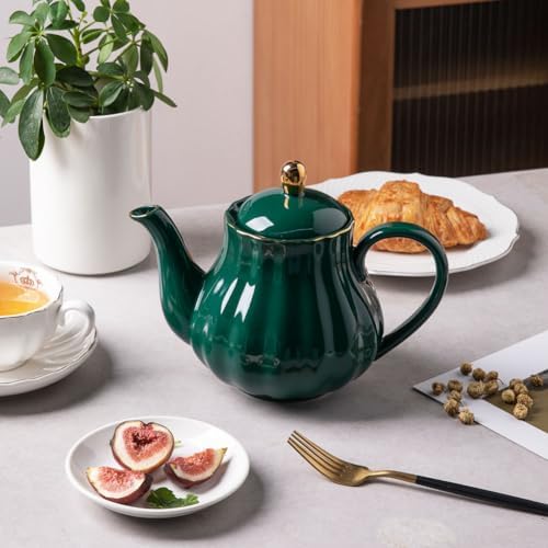 Sweejar Royal Teapot, Ceramic Tea Pot with Removable Stainless Steel Infuser, Blooming & Loose Leaf Teapot - 40 Ounce (Jade) - Image 4
