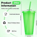 24 Pack Plastic Tumblers With Lids and Straws, Reusable Colorful Cups for Parties, Birthdays, Iced Coffee, Travel Mug, Cold Drinks (24 oz, Green) - Image 2