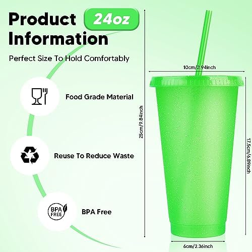 24 Pack Plastic Tumblers With Lids and Straws, Reusable Colorful Cups for Parties, Birthdays, Iced Coffee, Travel Mug, Cold Drinks (24 oz, Green) - Image 2