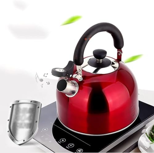 Red Stainless Steel Tea Kettle for Stove Top Whistling Tea Pot,3L Tea Kettles Stovetop,Food Grade Stainless Steel Tea Pot Works for All Stovetops red - Image 4