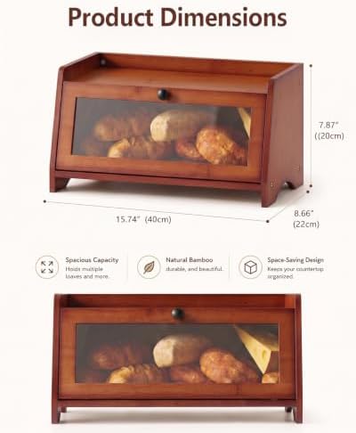 Bread Box for Kitchen Countertop With Top Shelf For Fruit,1 Tier, Brown - Image 3