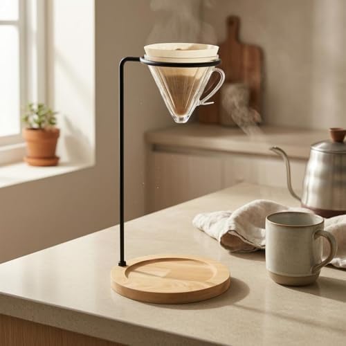 Coffee Stand Upright Wooden Metal Dripper Holder Sturdy Pour Over Support Stable Frame Suitable for Cafe Home Tabletop 28cm - Image 4