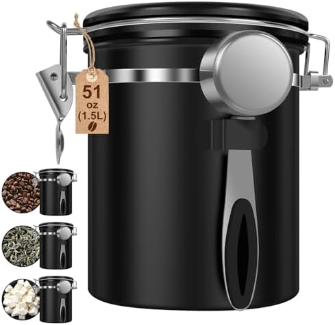 3PCS Coffee Storage Canister 1.5L 51OZ Double Airtight Coffee Beans Container with Date Locator 304 Stainless Steel Kitchen Food Storage Container with Spoon for Tea Sugar by TKSDWBLTY