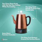 Euro Cuisine PER08 Stainless Steel Electric Coffee Percolator, 8 Cup, Polished Copper Finish, Dripless Gooseneck Spout, Clear Glass Knob, Brewing Indication, Keep-Warm Function, Detachable Cord - Image 4