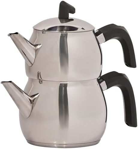 Karaca Belinay Teapot Set Silver Black, Medium Teapot, 18/10 Stainless Steel, Teapot/Lid (1 lt, 2.20 lb), Tea Kettle (1.6 lt, 3.5 lb), Suitable for Induction - Image 4