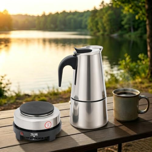 6 Cups Electric Stovetop Espresso Maker Moka Pot,Stainless Steel Coffee Maker, Temp Adjustable Stove Top Coffee Pot for Classic Italian and Cuban Café Brewing, Cafetera(300ml) - Image 7