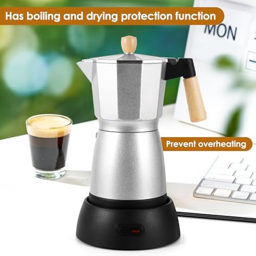 Moka Pot Electric Espresso Coffe Maker, 300ml 6 Cups Portable Coffee Pot with Overheat Protection and Detachable Base, Electric Espresso Maker, 450W, Silver - Image 5