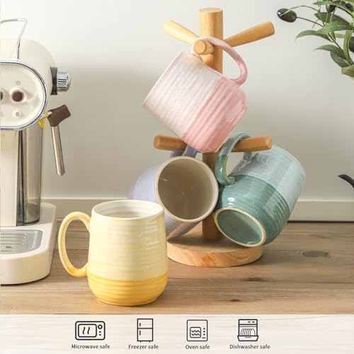 HASENSE Porcelain Coffee Mugs Set of 6, 15oz Large Ceramic Cups with Handle, Microwave & Dishwasher Safe for Latte Tea Cappuccino Gift for Women Men,Colorful - Image 4