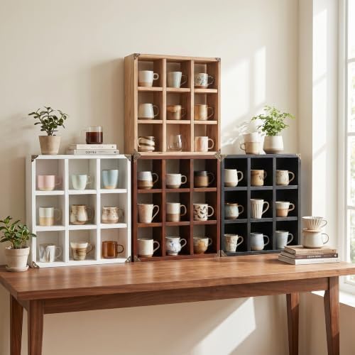 9 Slot Coffee Mug Display Rack - 17in Wall Mounted(Rustic Walnut) - Image 2