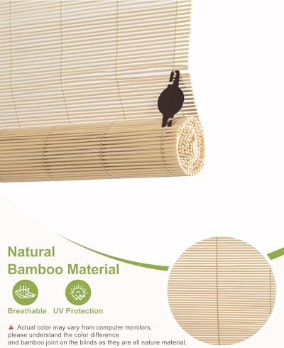 32" W x 72" H Cordless Bamboo Roller Shades for Interior, Natural - Image 5
