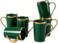 Green and Gold Coffee Mugs Set of 6, 12 oz Porcelain by Loymokinar