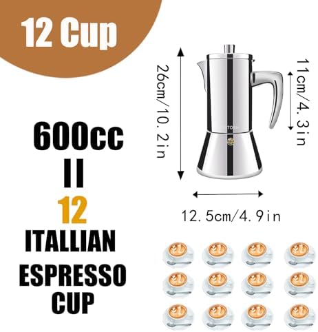 12 Cup Thickened 304 Stainless Steel Moka Pot & 20cm/7.9in Induction Cooker Adapter Plate Stainless Steel Heat Sink - Image 2